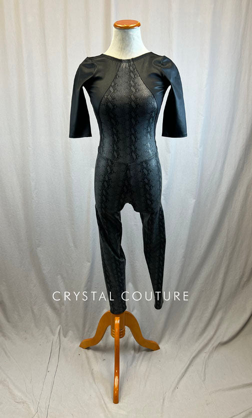 *Brand New* Black and Grey Snakeskin Unitard with Quarter Sleeves