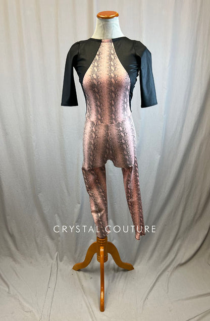 *Brand New* Black and Light Pink Snakeskin Unitard with Quarter Sleeves