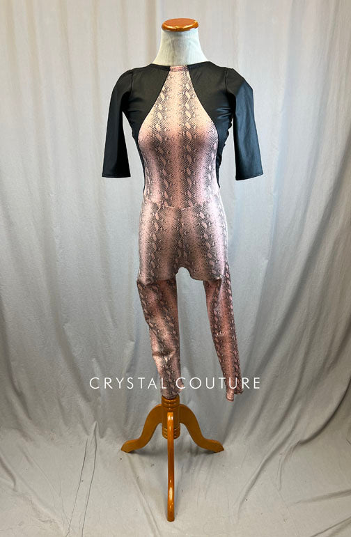 *Brand New* Black and Light Pink Snakeskin Unitard with Quarter Sleeves