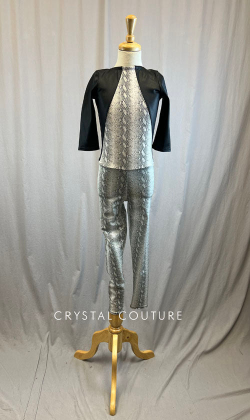 *Brand New* Black and White Snakeskin Unitard with Quarter Sleeves