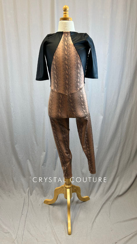 *Brand New* Black and Apricot Snakeskin Unitard with Quarter Sleeves