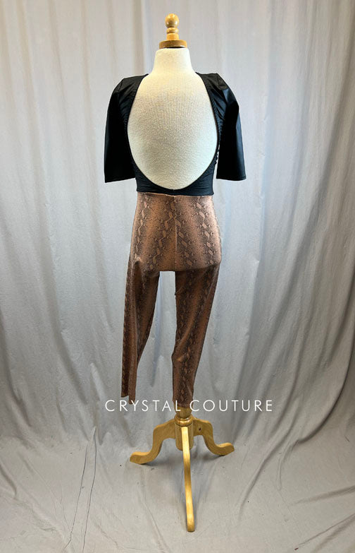 *Brand New* Black and Apricot Snakeskin Unitard with Quarter Sleeves