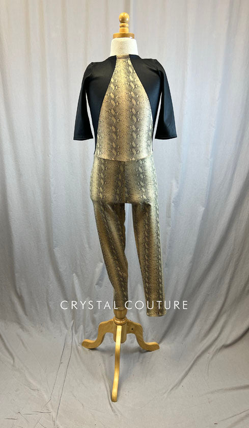 *Brand New* Black and Tan Snakeskin Unitard with Quarter Sleeves