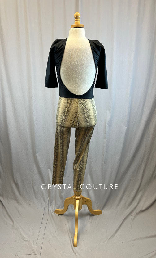*Brand New* Black and Tan Snakeskin Unitard with Quarter Sleeves