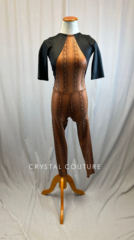 *Brand New* Black and Burnt Orange Snakeskin Unitard with Quarter Sleeves