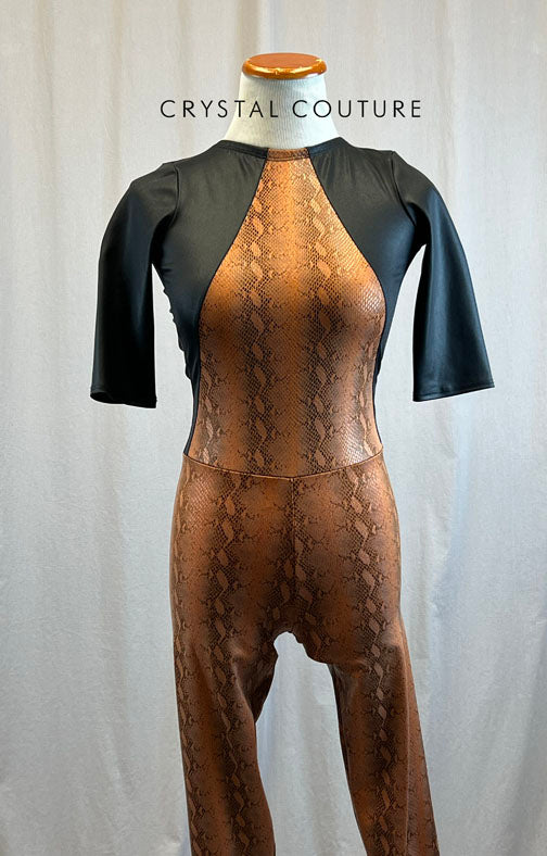 *Brand New* Black and Burnt Orange Snakeskin Unitard with Quarter Sleeves
