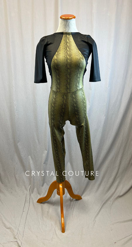 *Brand New* Black and Olive Green Snakeskin Unitard with Quarter Sleeves