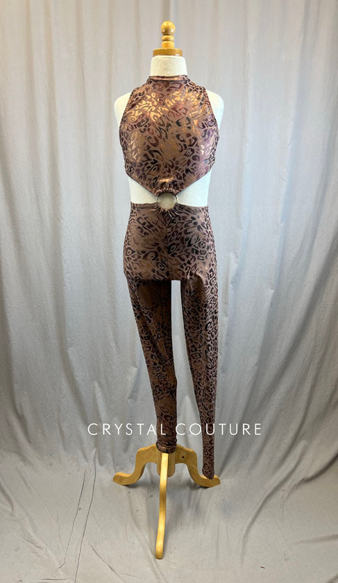 *Brand New* Mauve Metallic Snakeskin Unitard with Cutouts and Gold Ring
