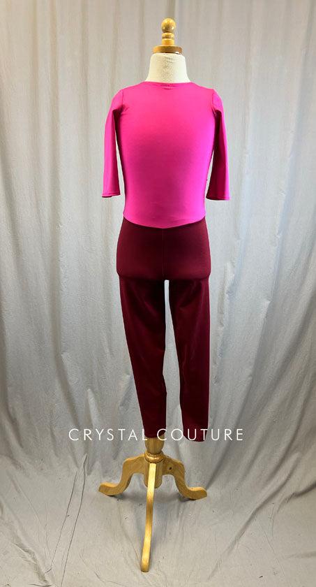 *Brand New* Pink and Maroon Unitard with Quarter Sleeves