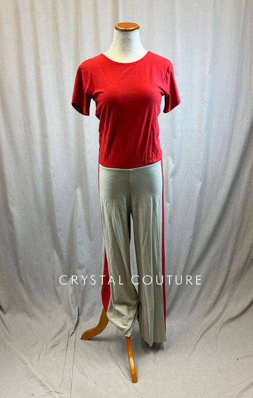 *Brand New* Red and Grey Short Sleeve Cotton Unitard