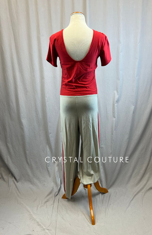 *Brand New* Red and Grey Short Sleeve Cotton Unitard