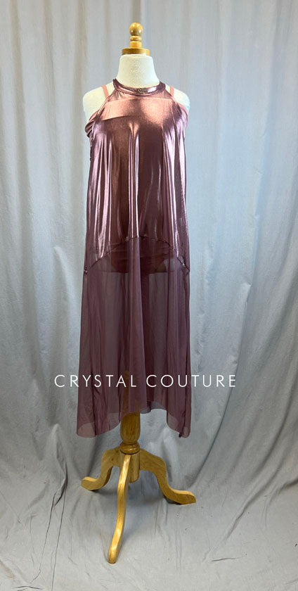 *Brand New* Metallic Mauve Long Mesh Overlay Dress with Open Back