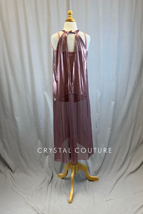 *Brand New* Metallic Mauve Long Mesh Overlay Dress with Open Back