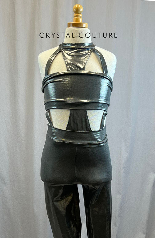 *Brand New* Metallic Charcoal Grey Unitard with Cutouts