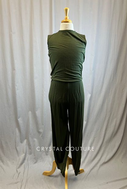 *Brand New* Olive Green Cotton Unitard with Side Slit Jogger Bottoms