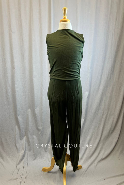 *Brand New* Olive Green Cotton Unitard with Side Slit Jogger Bottoms