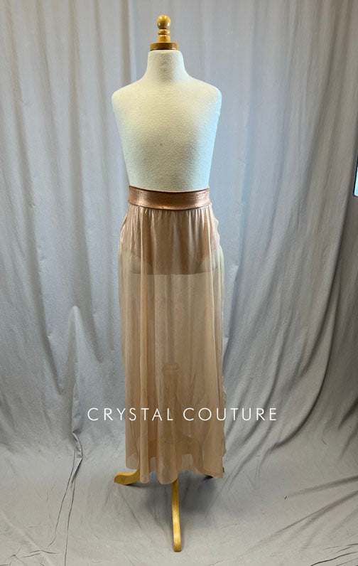 *Brand New* Metallic Rose Gold Maxi Skirt With Double Slit