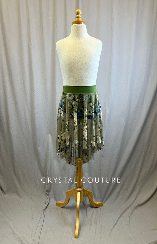 *Brand New* Moss Green Floral Asymmetrical Mesh Skirt