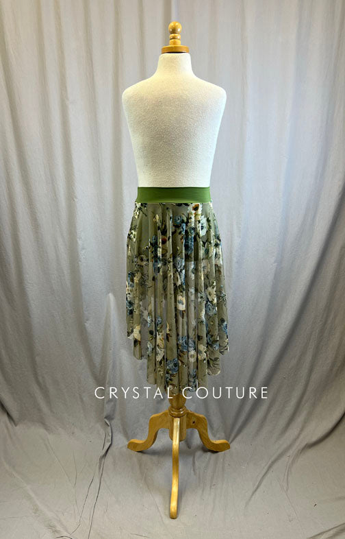 *Brand New* Moss Green Floral Asymmetrical Mesh Skirt