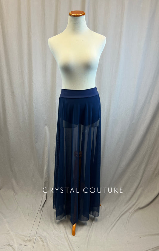 *Brand New* Navy Blue Long Mesh High Slit Skirt