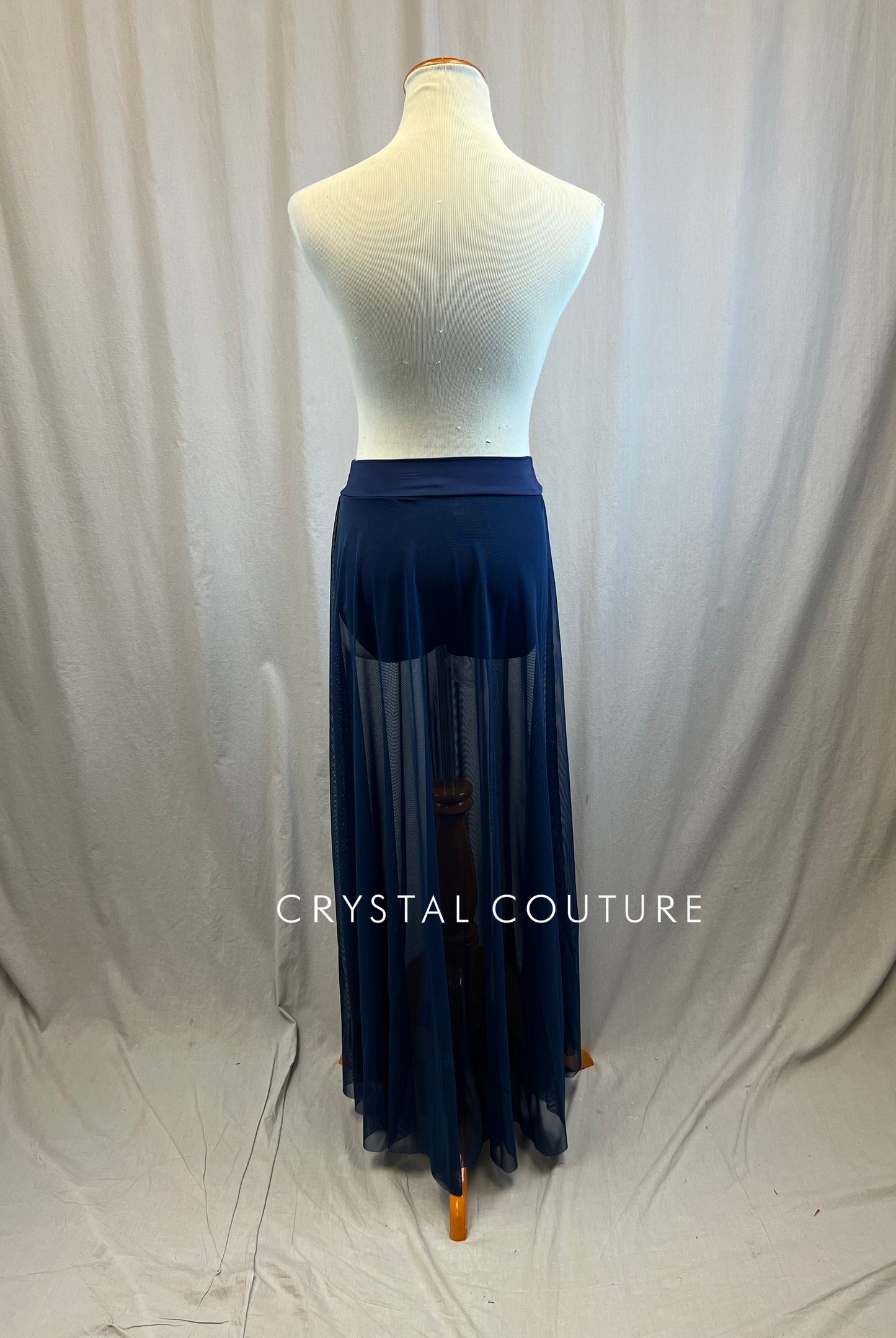 *Brand New* Navy Blue Long Mesh High Slit Skirt