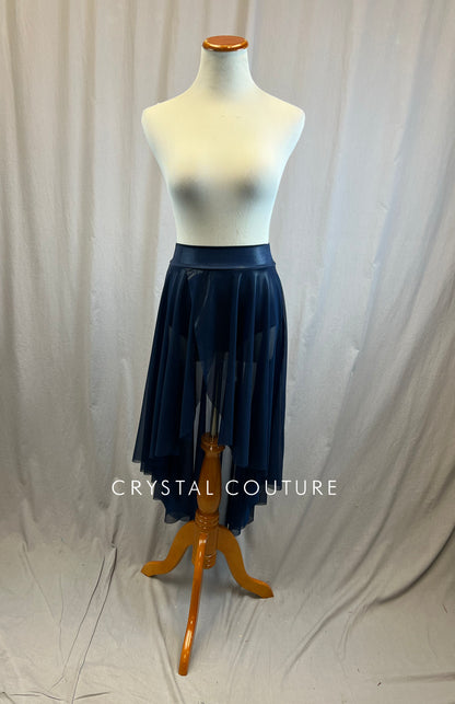 *Brand New* Navy Blue Matte Metallic Long Asymmetrical Skirt