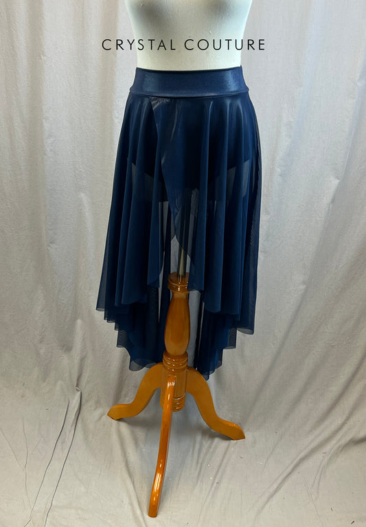 *Brand New* Navy Blue Matte Metallic Long Asymmetrical Skirt