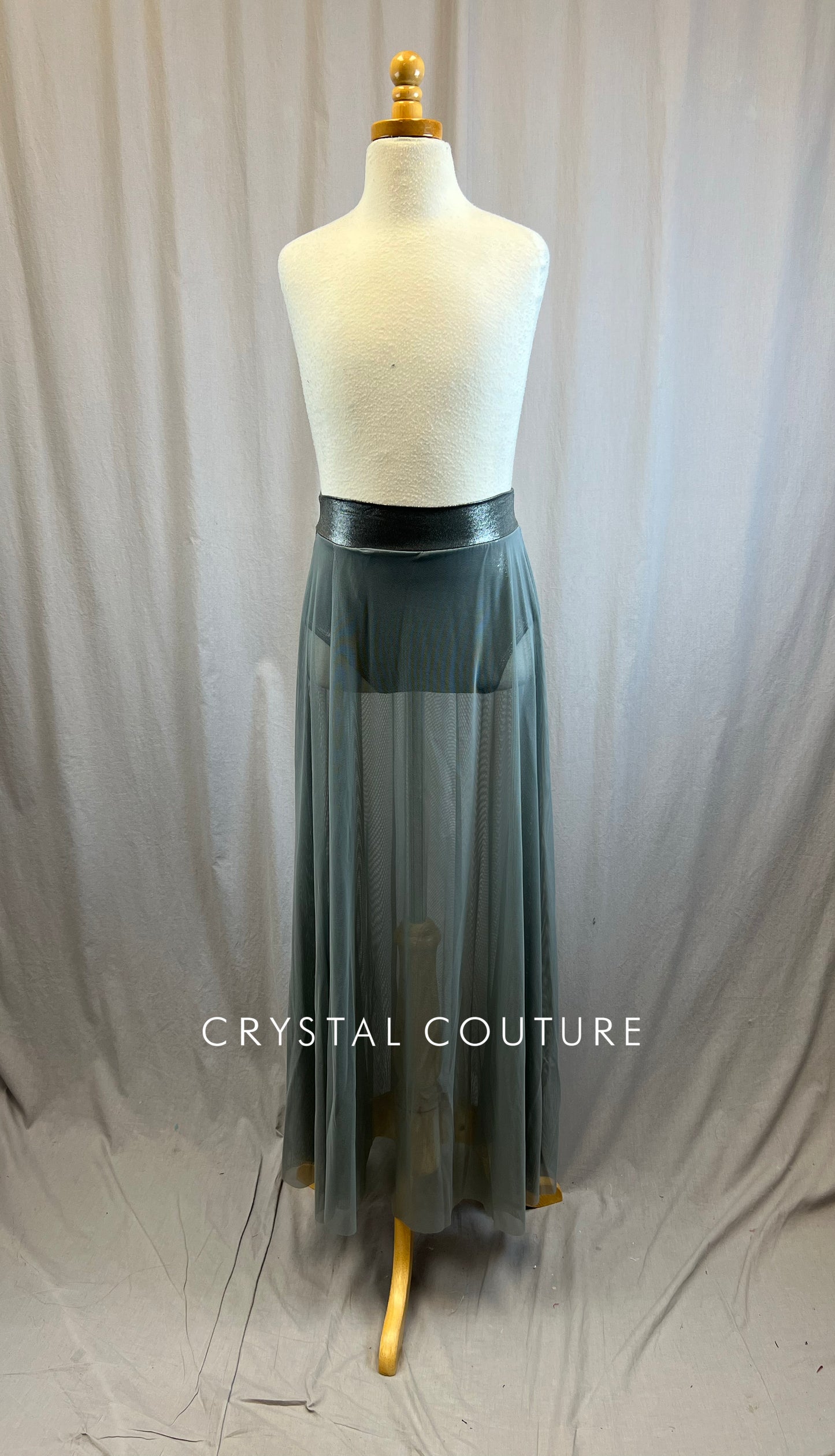 *Brand New* Metallic Grey Briefs with Long High Slit Mesh Skirt