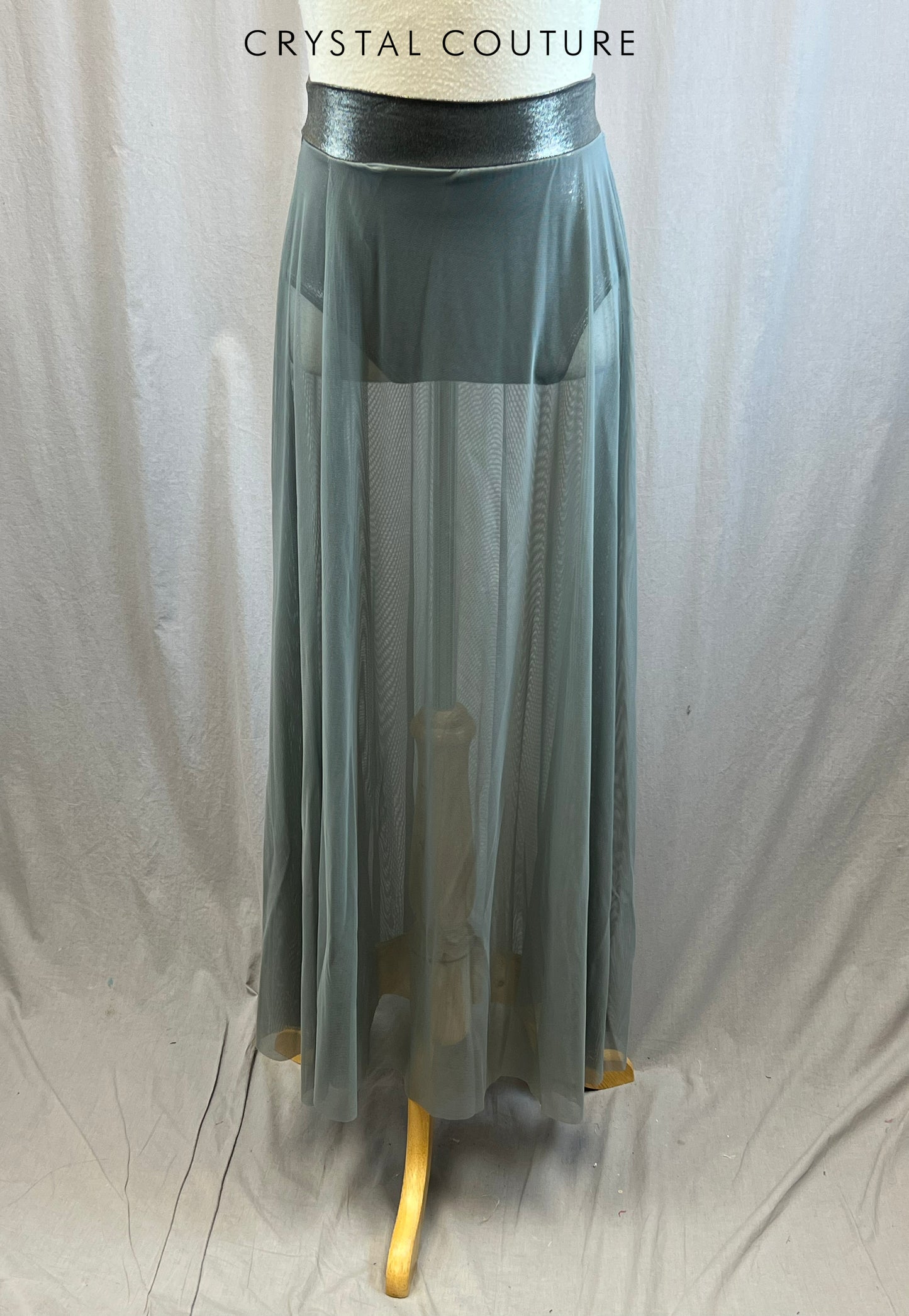 *Brand New* Metallic Grey Briefs with Long High Slit Mesh Skirt