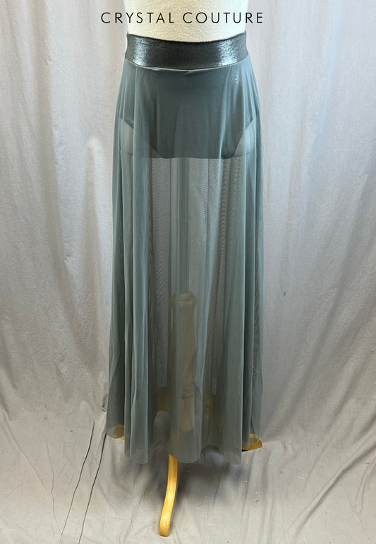 *Brand New* Metallic Grey Briefs with Long High Slit Mesh Skirt