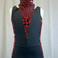 Black Mock Neck Sleeveless Unitard with Red and Black Giraffe Print Accents -Rhinestones