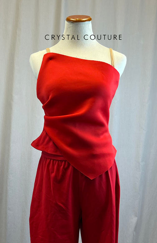 Red Asymmetrical Top and Wide Leg Pant Set