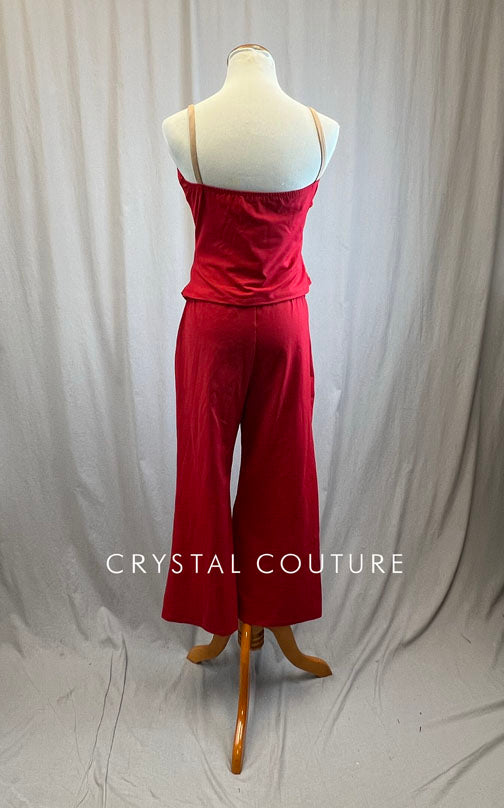 Red Asymmetrical Top and Wide Leg Pant Set