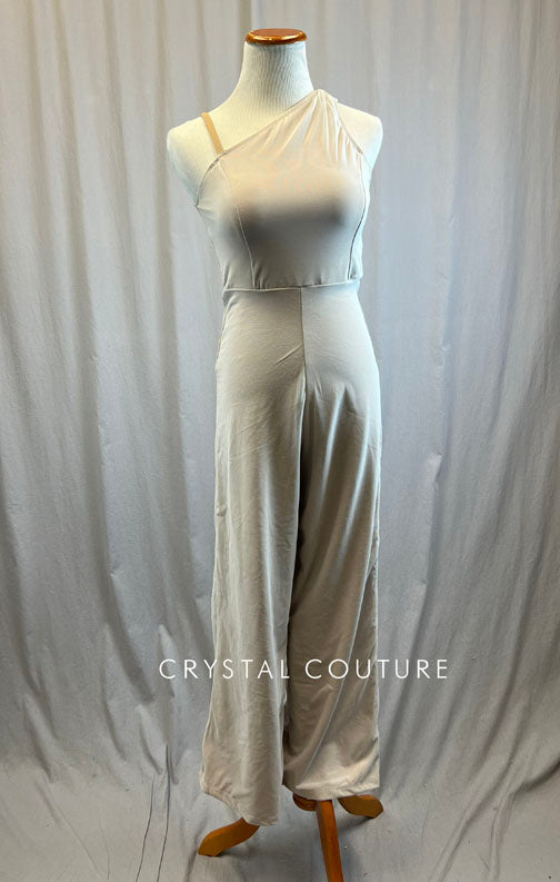 Stone Colored One Shoulder Double Lined Wide Leg Unitard