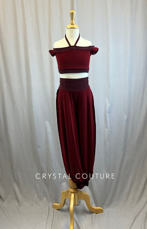 Maroon Two Toned Mesh Two Piece
