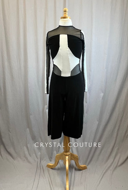 Black and White Unitard with Black Mesh Inserts
