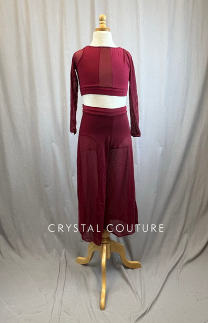 Maroon Lycra and Mesh Two Piece