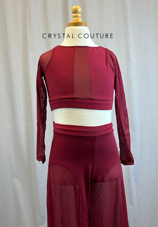 Maroon Lycra and Mesh Two Piece