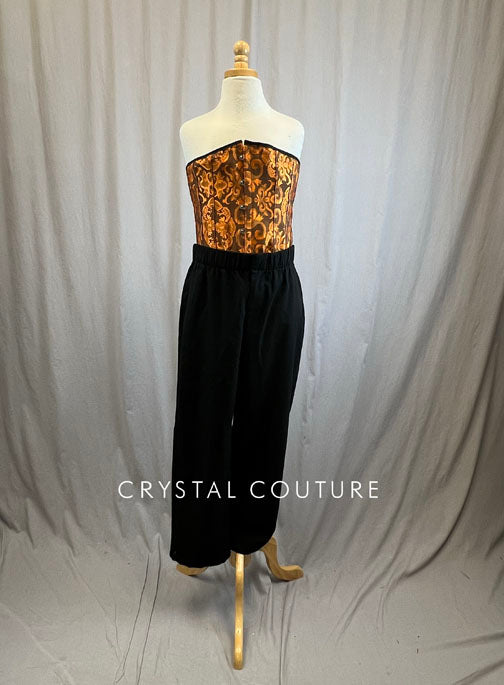 Orange Corset Top with Black Dress Pant