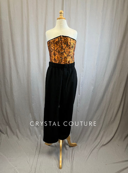 Orange Corset Top with Black Dress Pant