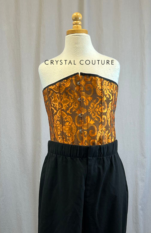 Orange Corset Top with Black Dress Pant
