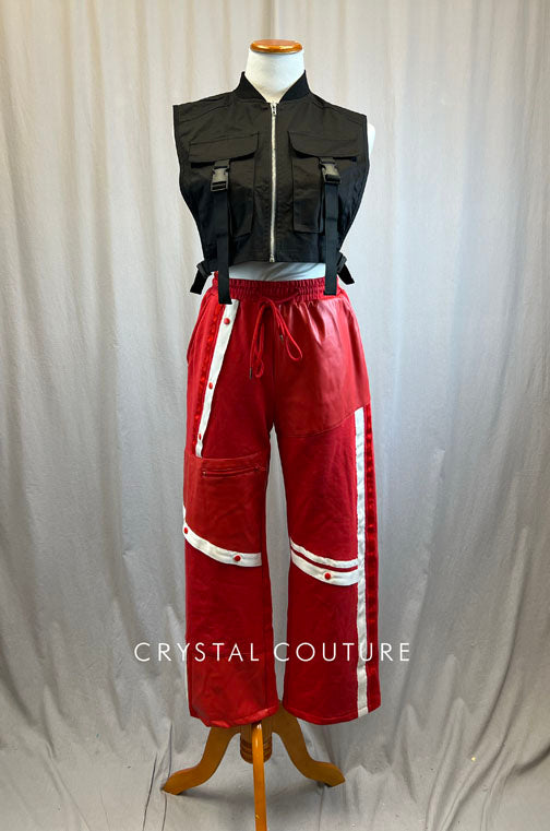 Black and Red Hip Hop Costume with Vest