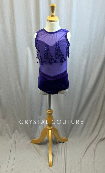 Grape Purple Lycra and Mesh Leotard with Sequins