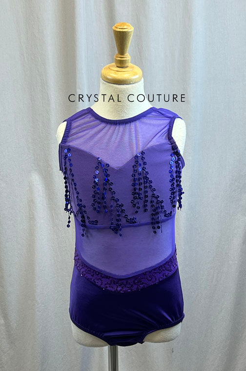 Grape Purple Lycra and Mesh Leotard with Sequins