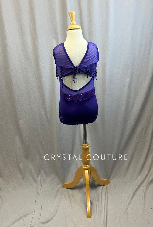 Grape Purple Lycra and Mesh Leotard with Sequins