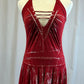 Dark Red Halter Neck Handkerchief Dress with Silver Splatter
