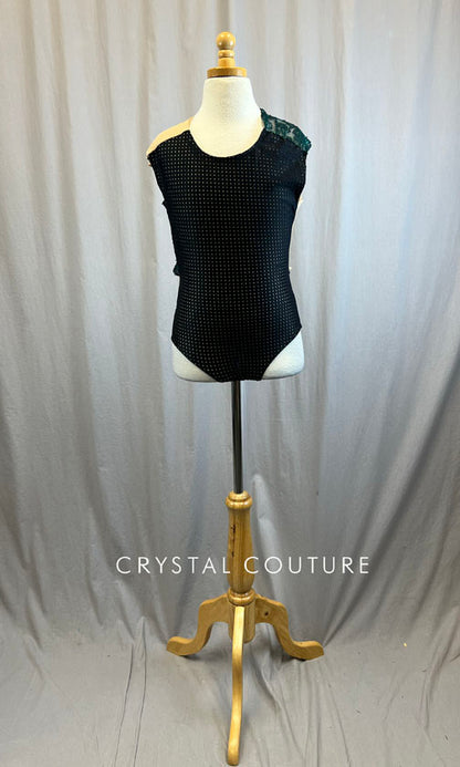 Custom Nude and Black Jersey Leotard with Metallic Evergreen Lace Strap