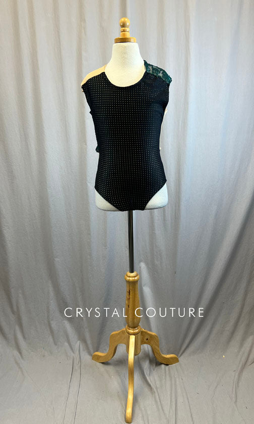 Custom Nude and Black Jersey Leotard with Metallic Evergreen Lace Strap