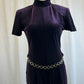Deep Plum Velvet Mock Neck Wide Leg Unitard with Gold Hoop Belt