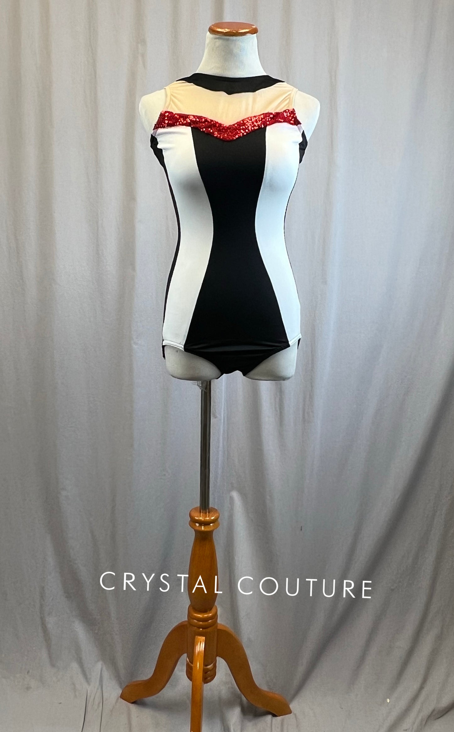 Black and White Stripe Leotard with Red Sequins